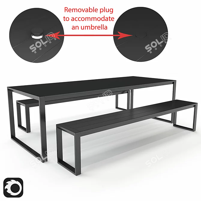 Eos Communal Set: Table + Bench 3D model image 1