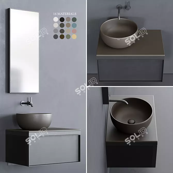 Ceramica Cielo Multiplo Set 5: Modern Wall-mounted Vanity Unit with Shui Washbasin & Arcadia Mirror 3D model image 1