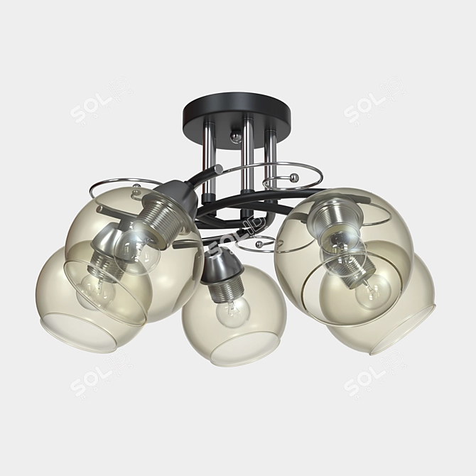 Sleek Metal and Glass Ceiling Chandelier 3D model image 1