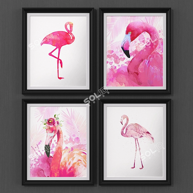 Flamingo Paradise Canvas Art Set 3D model image 1
