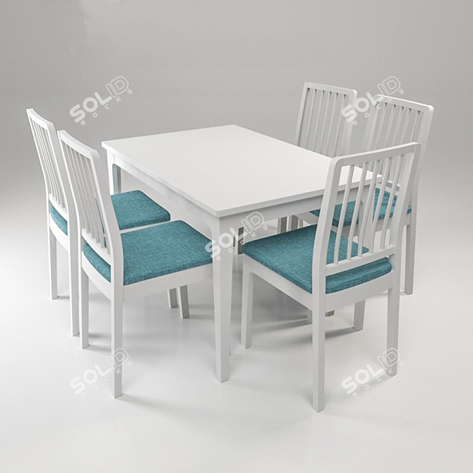 Expandable White Table with Chair Set 3D model image 1