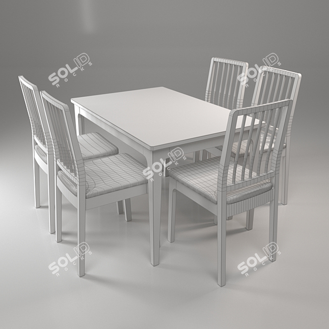 Expandable White Table with Chair Set 3D model image 2