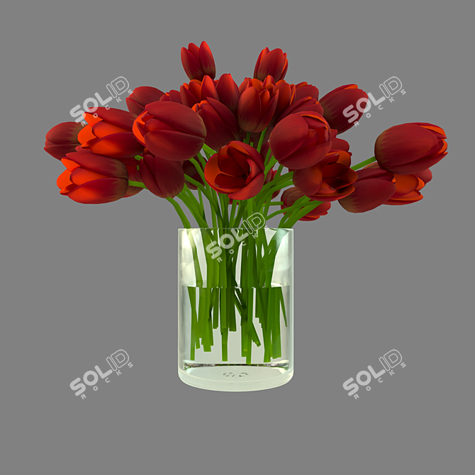 Elegant Red Rose Vase 3D model image 1