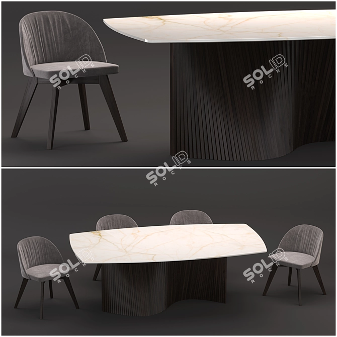 Elegant Orbit Table & Rose Chair 3D model image 1