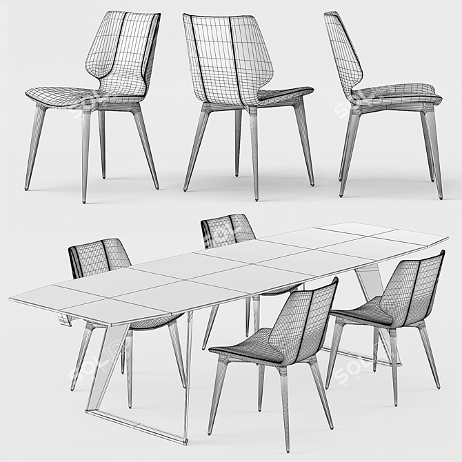 Modern Echoes Dining Set: Table & Kasuka Chair 3D model image 2