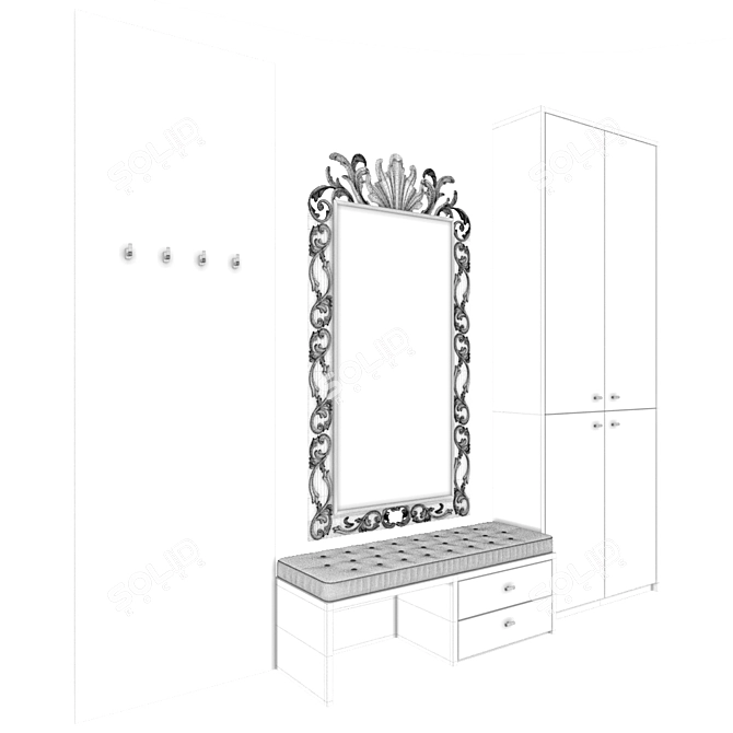 Hallway Furniture Set: Wardrobe, Shoe Rack, Mirror, Mattress, Coat Hanger 3D model image 3