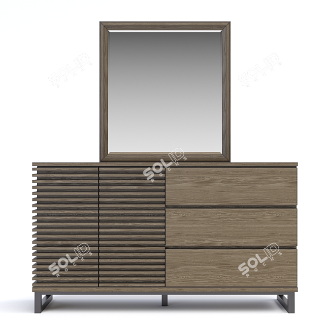 Modern Three-Drawer Dresser with Mirror 3D model image 2