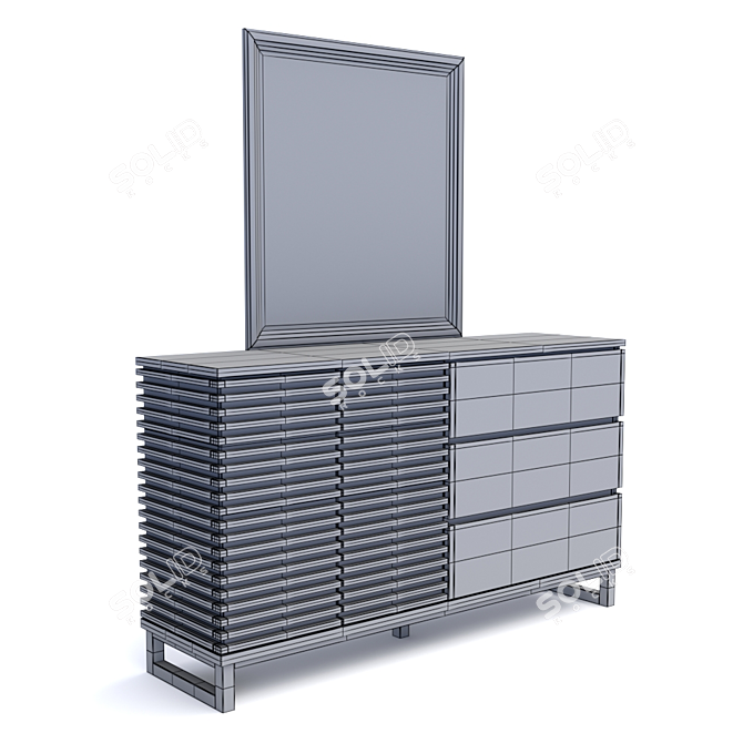 Modern Three-Drawer Dresser with Mirror 3D model image 3
