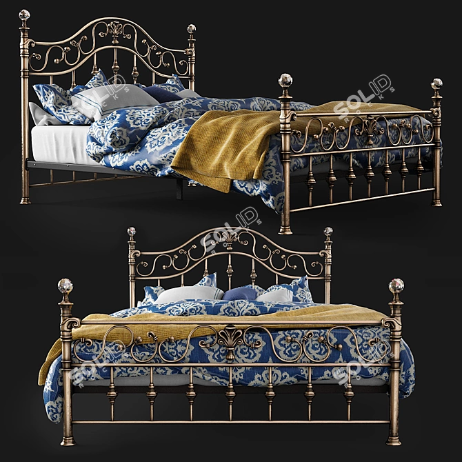 TetChair CHARLOTTE - Elegant Metal Bed with Antique Copper Headboard 3D model image 1