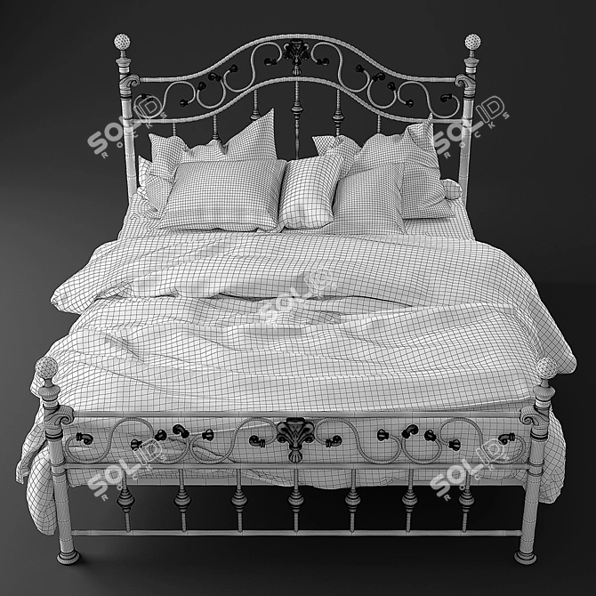 TetChair CHARLOTTE - Elegant Metal Bed with Antique Copper Headboard 3D model image 3