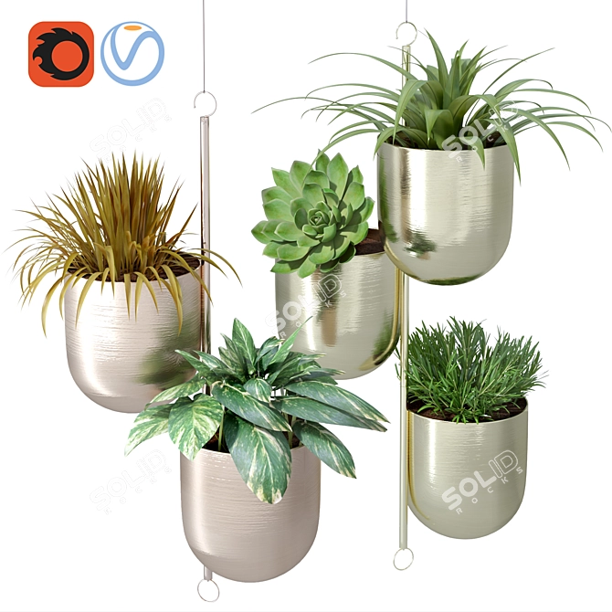 Gold Metal Hanging Plant Pot 3D model image 1