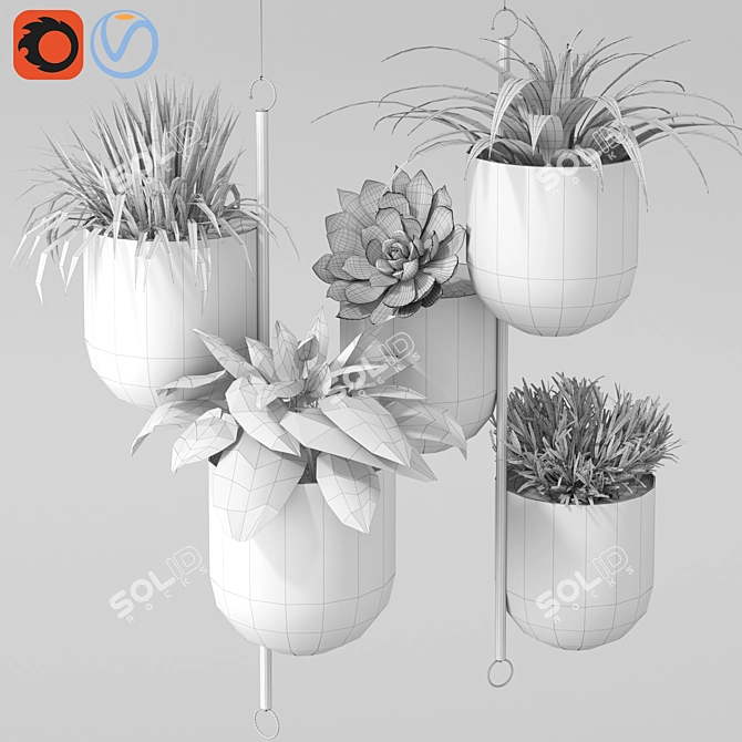 Gold Metal Hanging Plant Pot 3D model image 2