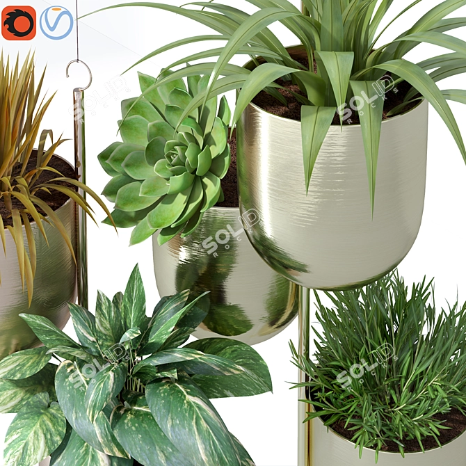 Gold Metal Hanging Plant Pot 3D model image 3