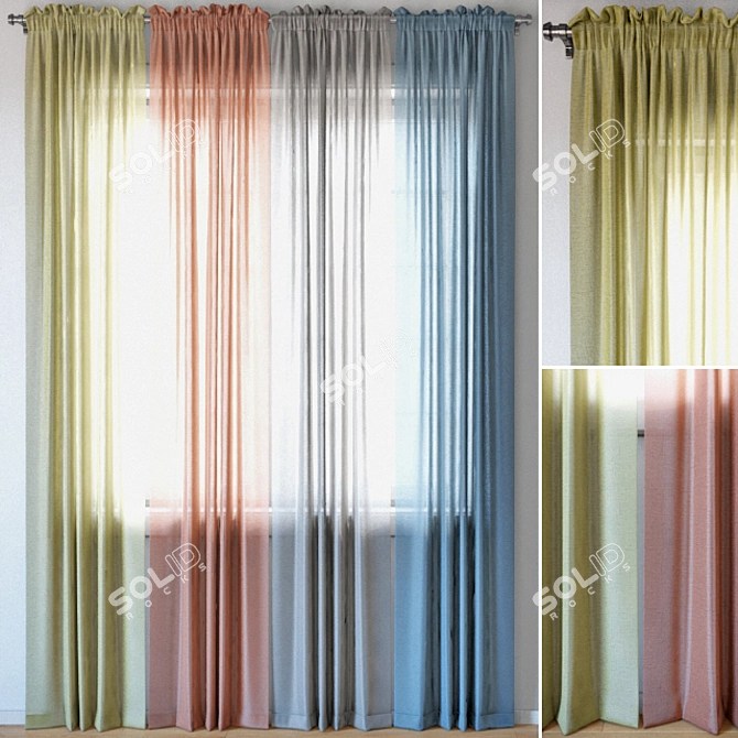 Sheer Voile Curtains Set | EMILY Collection | Variety of Colors 3D model image 1