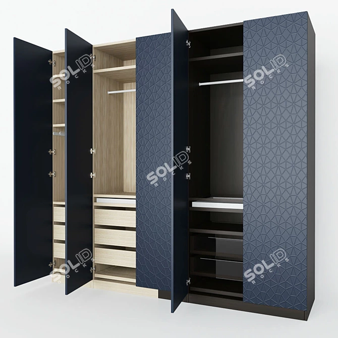 Sleek Dark Wardrobe with Abstract Relief Ornament 3D model image 1