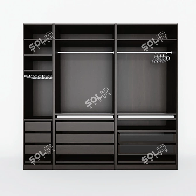 Sleek Dark Wardrobe with Abstract Relief Ornament 3D model image 2