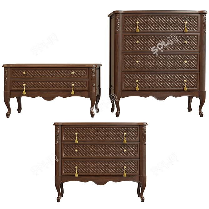 Solid Wood Chest of Drawers - Multiple Sizes & Textures 3D model image 1