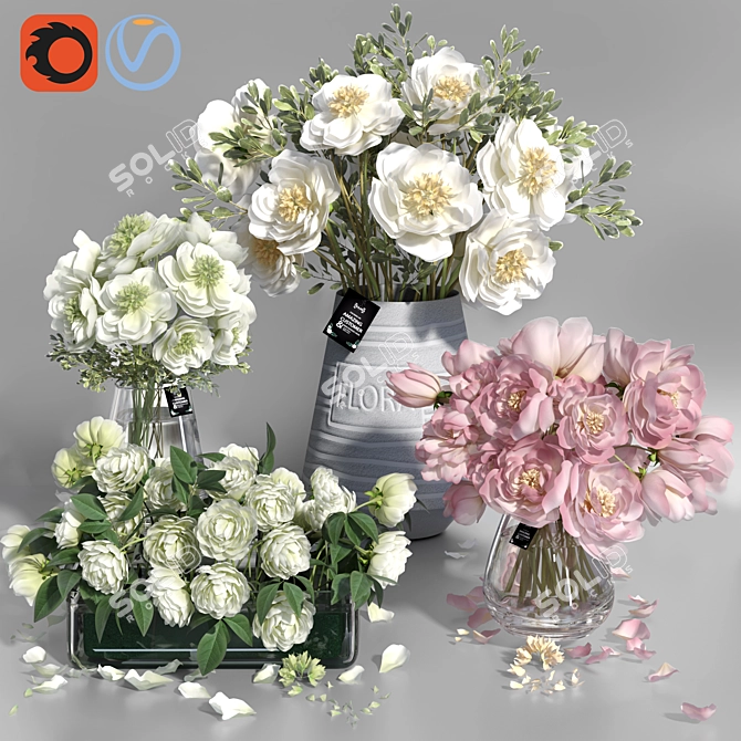 Elegant Peony Concrete Glass Vases 3D model image 1