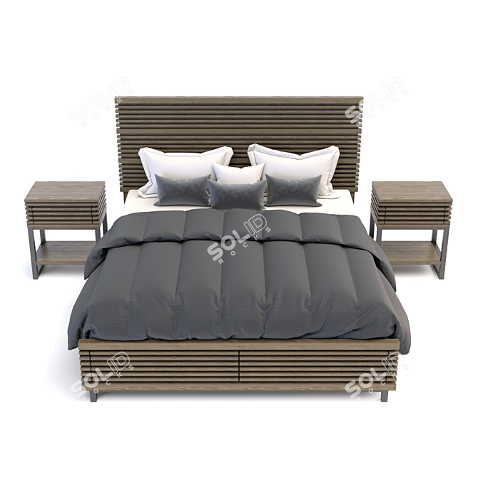 Annex King Panel Bed with Storage - Stylish Bedroom Upgrade 3D model image 2