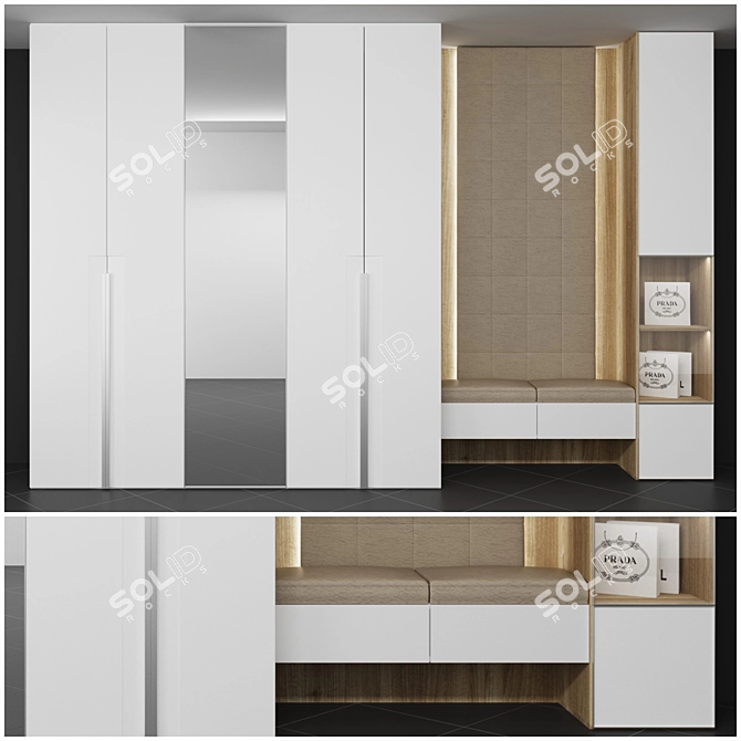 Customizable Hallway Wardrobe: 2720mm x 2400mm x 620mm - 4650mm Total Length 3D model image 1