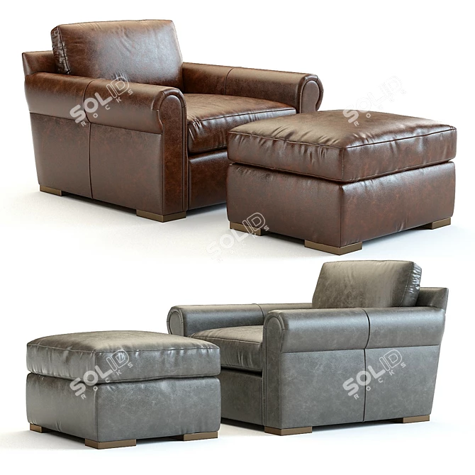 Restoration Hardware Lancaster Leather Armchair & Ottoman - High-Detailed 3D Model 3D model image 1