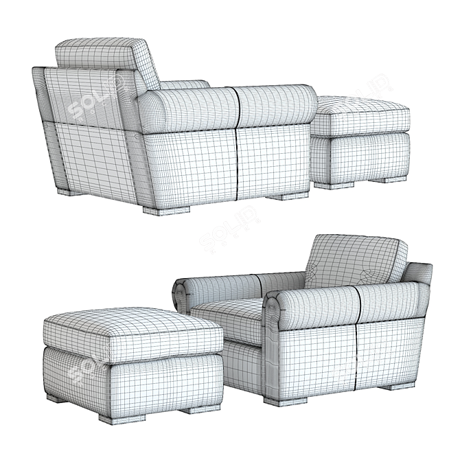 Restoration Hardware Lancaster Leather Armchair & Ottoman - High-Detailed 3D Model 3D model image 2