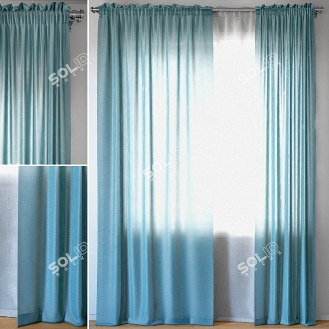 Aegean Blue Voile Curtains | 95" Length 3D model image 1