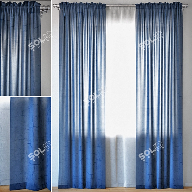 Crushed Blue Voile Curtains | ERICA Collection 3D model image 1