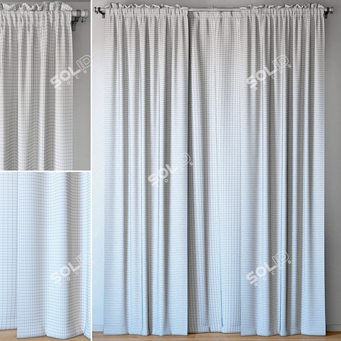 Crushed Blue Voile Curtains | ERICA Collection 3D model image 2
