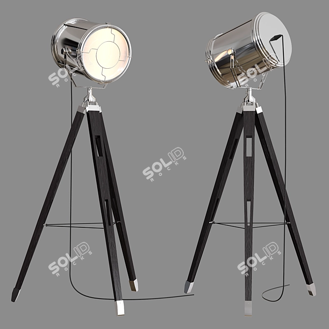 Vintage Wooden Tripod Floor Lamp 3D model image 2