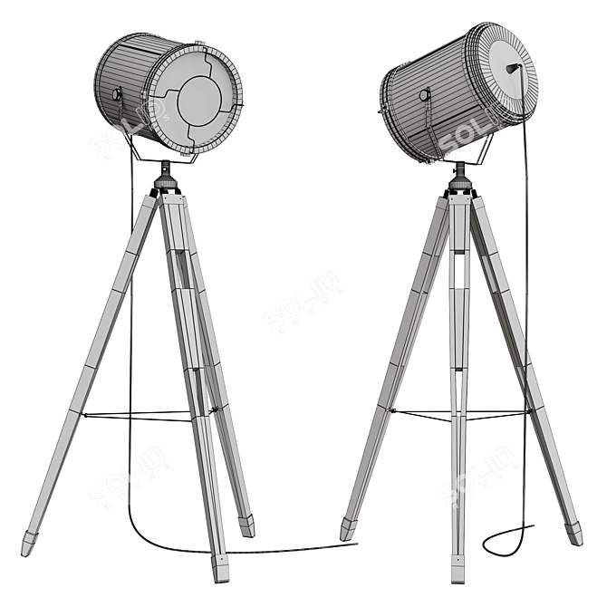 Vintage Wooden Tripod Floor Lamp 3D model image 3