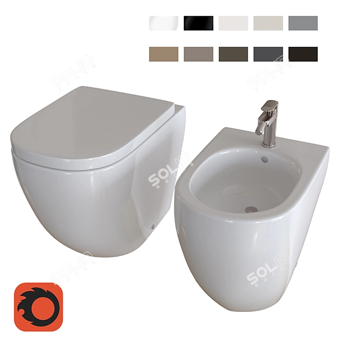 Title: Cielo Smile Ceramic Bathroom Set 3D model image 1