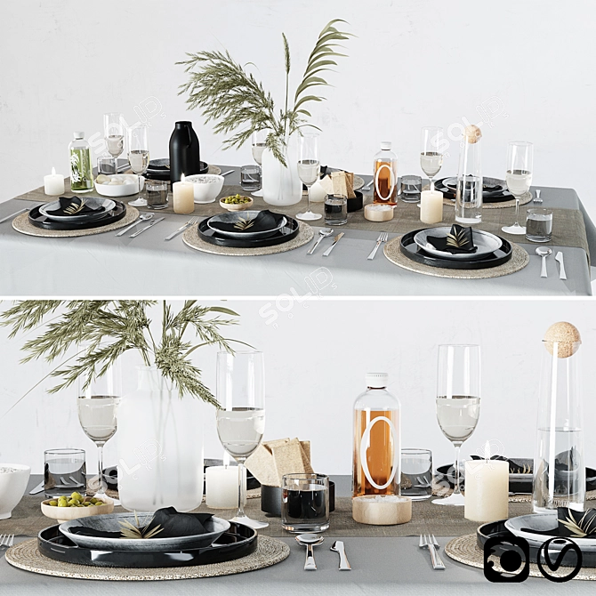 Elegant Breakfast Table Setting 3D model image 1