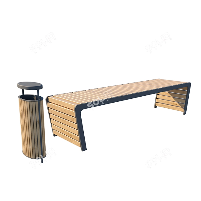 Pine Bench with Urn 3D model image 1