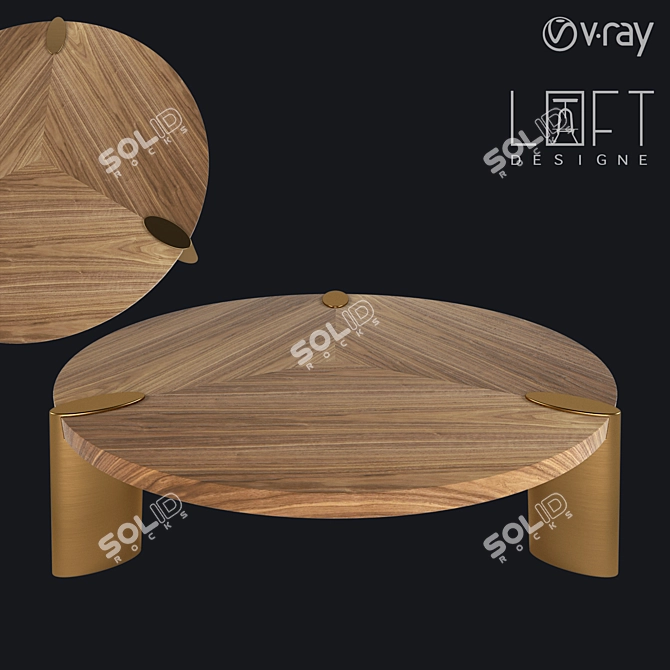 LoftDesigne 6825 Coffee Table: 150cm Diameter, 43cm Height, Wood and Metal 3D model image 1