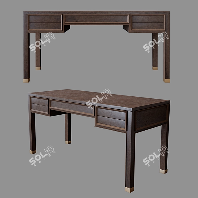 Luxurious Eichholtz Brown Oak Desk 3D model image 1