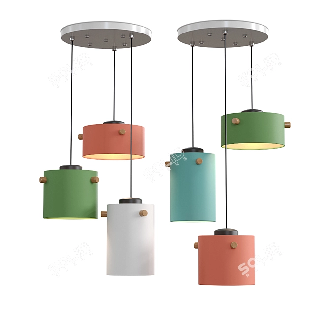 YY Lampatron Mine Trio: Stylish Metal and Wood Ceiling Light 3D model image 1