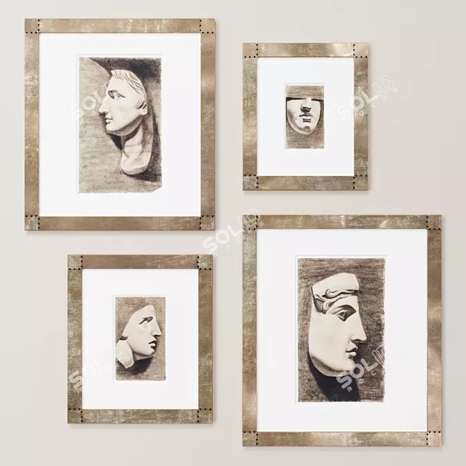 Title: Metal Framed 4-Piece Art Set 3D model image 1