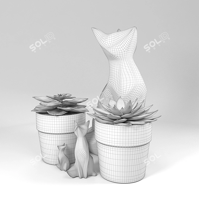 Metal Fox Sculptures with Pot Succulents 3D model image 3