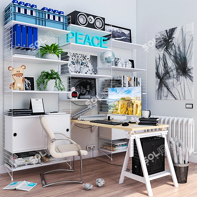 Nordic Style WorkSpace Furniture 3D model image 1