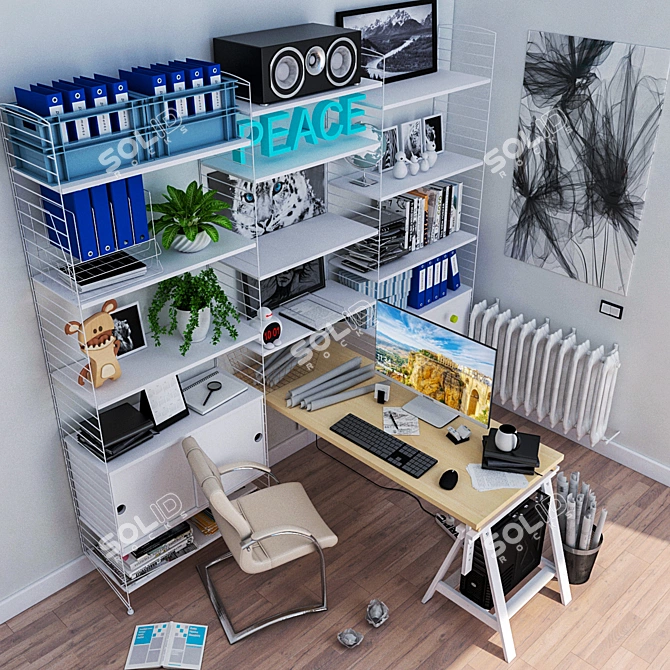 Nordic Style WorkSpace Furniture 3D model image 2