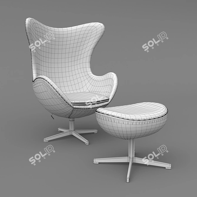 Title: Arne Jacobsen Leather Egg Chair & Ottoman 3D model image 3