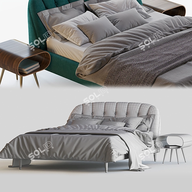 Elegant Seafoam Blue Velvet King Bed 3D model image 3