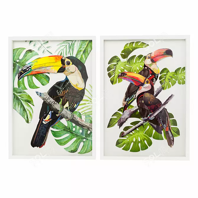 Art Paradise Bird Frame: Exquisite Bird Couple 3D model image 1