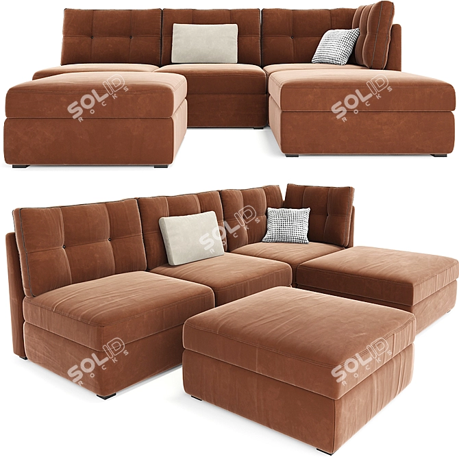 Modern Long Sectional Sofa Set 3D model image 1