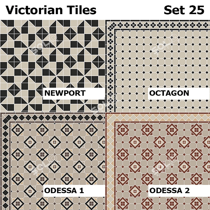 Victorian Tiles Set by Topcer: Newport, Octagon, Odessa1, Odessa2 3D model image 1