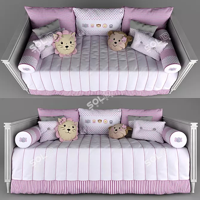 Safari Rosa Sofa Bed: Tresor Amadeirada & Amiguinhas Bedding 3D model image 1