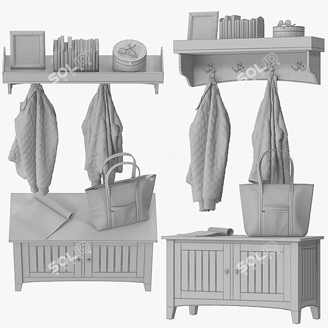 Bel Air Hall Tree: Elegant Storage Solution 3D model image 3