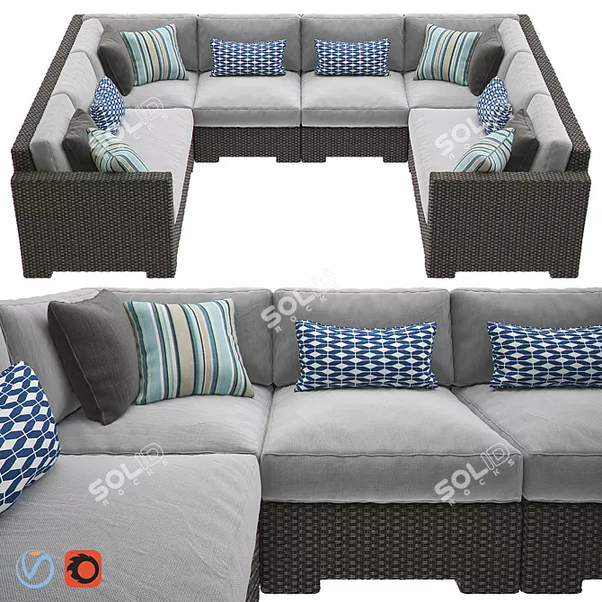 Crate & Barrel 6-Piece Ventura Loveseat 3D model image 1