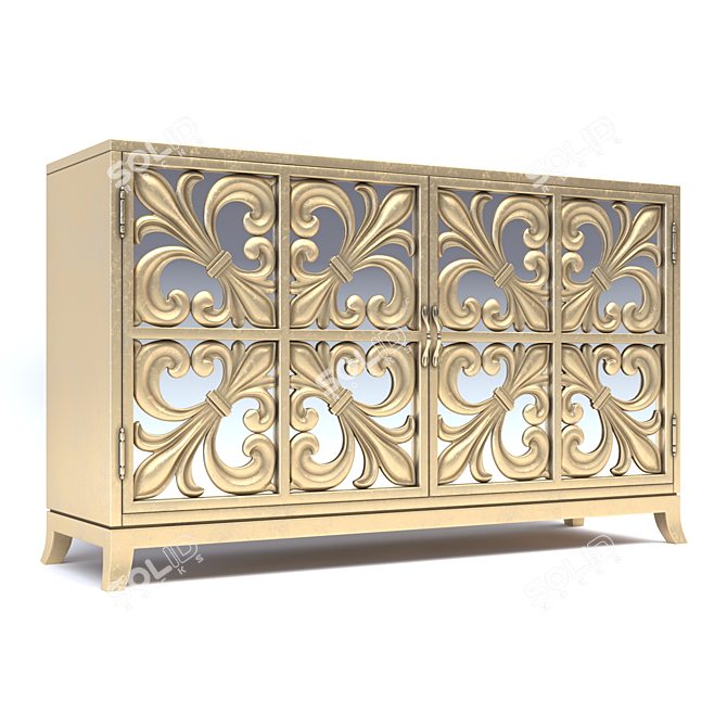 Elegant Fleur-de-lis Mirrored Sideboard 3D model image 1